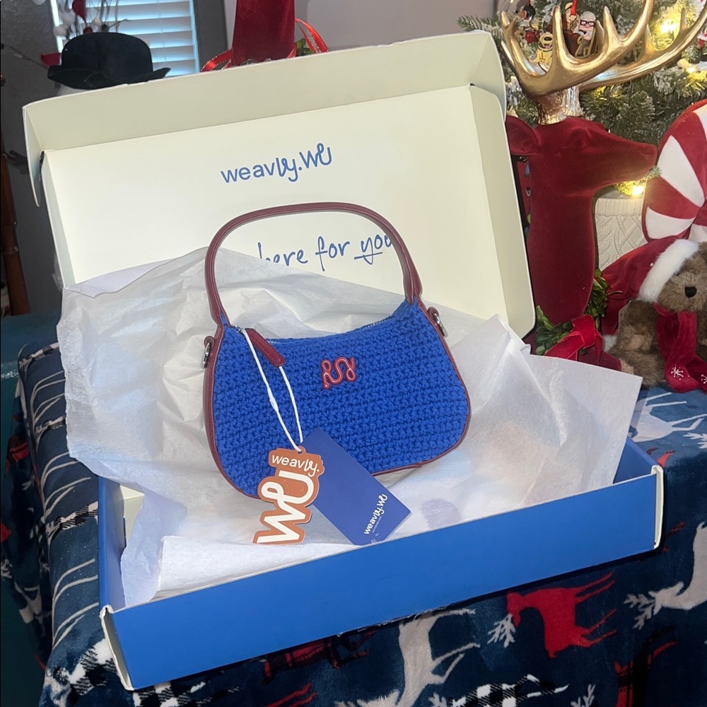 NWT weavly.wu 5 x 9 Blue Crochet crossbody purse MSRP $159